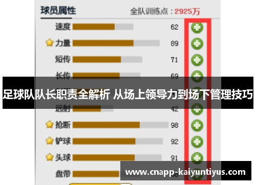 足球队队长职责全解析 从场上领导力到场下管理技巧 足球队队长职责全解析 从场上领导力到场下管理技巧